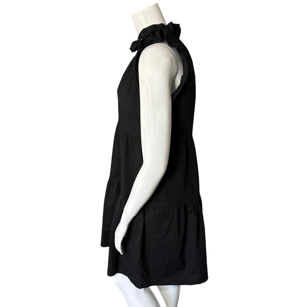 Valentina Naldi Made in Italy Black Cotton Tiered Dress Ruffle Eyelet Sleeves, M - Picture 7 of 13